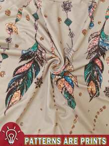 SHEIN LUNE 大码夏日度假金色羽毛印花连衣裙