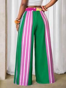 BamGleam 2025夏季新款阔腿性感撞色休闲裤，带口袋，适合聚会和度假