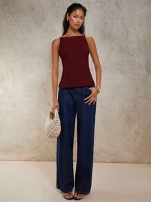 COSMINA Áo hai dây hở lưng màu trơn gợi cảm mùa hè cho nữ - Màu Đỏ Sâu - Xem 7