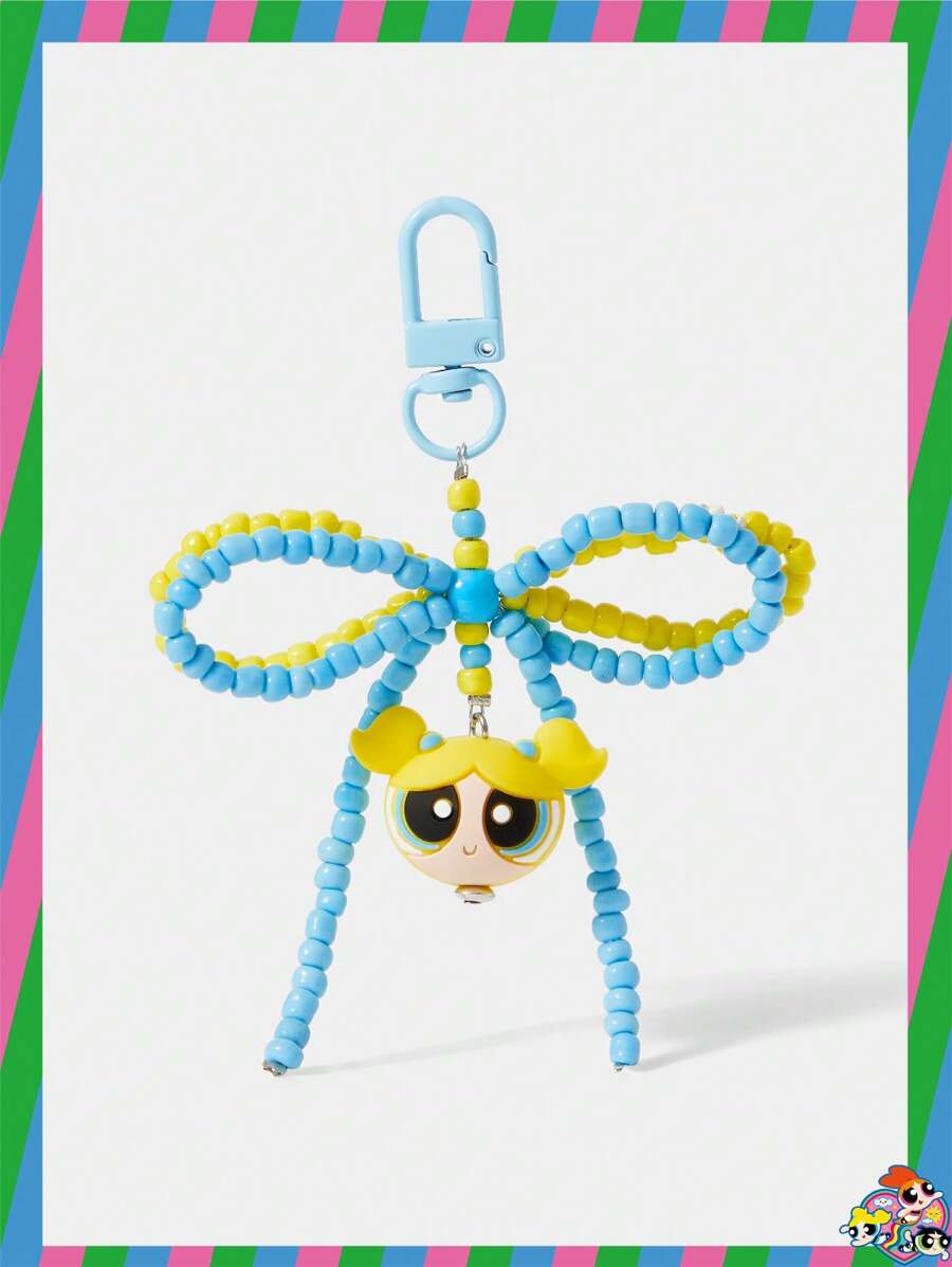 THE POWERPUFF GIRLS X SHEIN 1 件可爱泡泡图案串珠蝴蝶结卡通 3D 硅胶饰品钥匙扣、包包吊坠、汽车钥匙配件、送给朋友和家人的礼物
