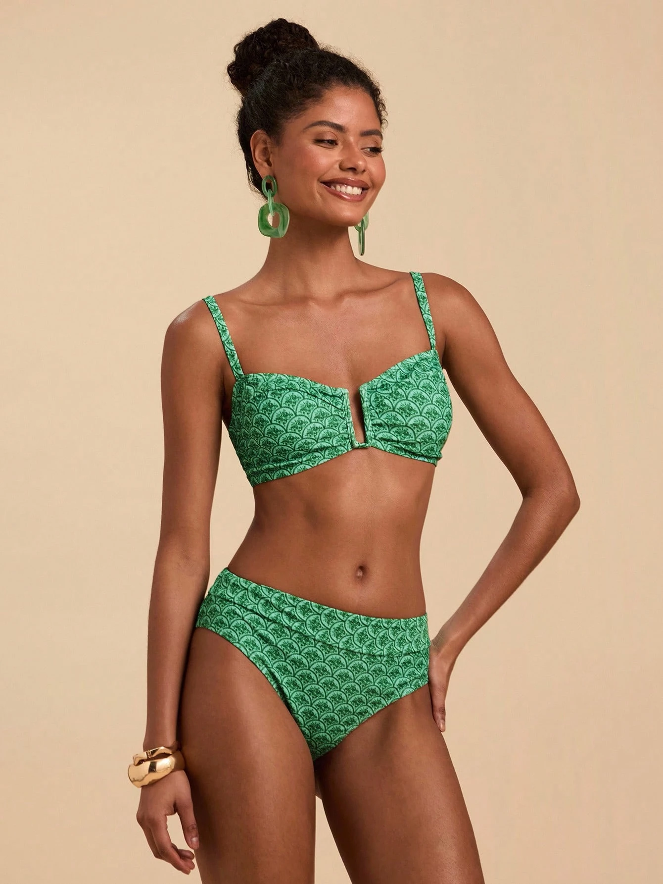 Travachic Conjunto de Maiô de Praia com Estampa Total para Mulheres - Multicolorido - Visão 3