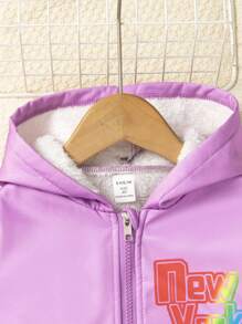 SHEIN Little Girls' Sweet And Cool Rainbow-colored Letter Printed Fleece Hoodie Set - Violet Purple - View 5