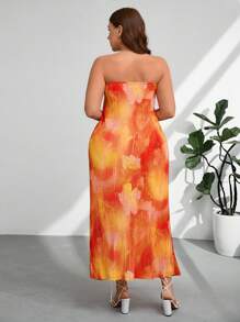 Firerie Vestido de mujer de talla grande de estilo elegante y casual, perfecto para vacaciones, días soleados, citas románticas. Vestido con parte superior tipo tubo, detalle de nudo frontal, de tela suelta, con estampado de flores y teñido anudado, con volantes.