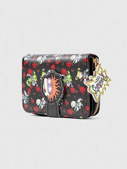 Nick 90's X ROMWE 1pc Mischievous Soldier Customized Card Holder ID Case, Cute Multi-Functional Portable Tri-Fold Wallet Large Capacity Short Wallet