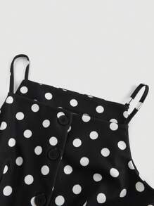 SHEIN MOD Black & White Polka Dot Strap Front Buttons Elegant Dress - Black and White - View 3