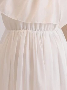 Glamorique Kids 小女孩白色荷叶边单肩网纱拼接蝴蝶结长裙优雅甜美简约设计适合派对通勤夏季 - 白色 - 查看 6