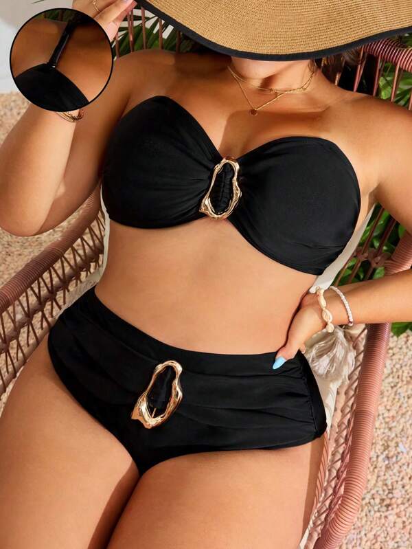 SHEIN Swim Curve Damen Große Größen 2-teiliges Lässig Badeanzug Set in Unifarbe