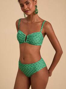 Travachic Conjunto de traje de baño con estampado total para vacaciones en la playa para mujer