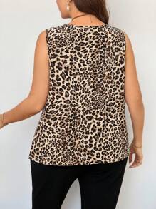 Firerie Débardeur grande taille mode en dentelle et imprimé léopard, pour l'été - Noir - Voir 3