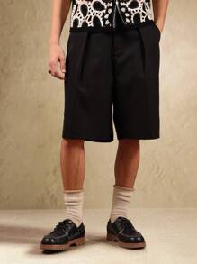 SUMWON Pleated Tailored Bermuda Knee Length Shorts Wide Fit Pleated Front Dress Formal Business Casual Office Wear Professional Work Wear Classic Spring - Black - View 4