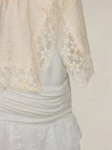 SHEIN ICON 女式花卉蕾丝开衩下摆吊带背心 - 卡其色 - 查看 9