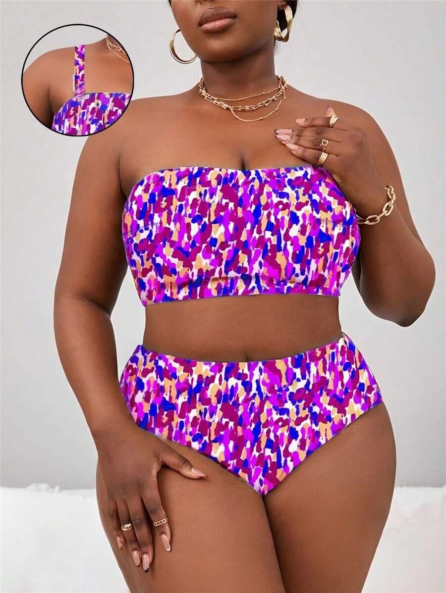 Slaydiva Bộ đồ bơi bikini tam giác in họa tiết khối nhiều màu cỡ lớn cho nữ, thời trang đơn giản cho kỳ nghỉ bãi biển - Nhiều màu - Xem 1