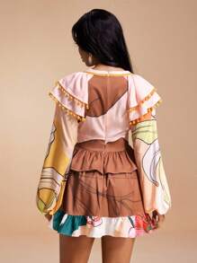 ISELACOS Vestido corto de verano informal con escote profundo en V, volantes y estampado floral tropical para mujeres - Multicolor - Ver 2