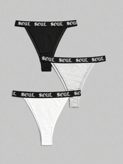 Goth 3pcs/Pack Gothic Letter Pattern Elastic Waist Briefs