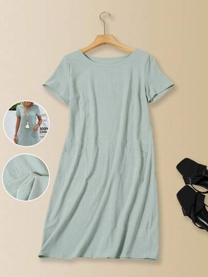 EMERY ROSE Vestido casual de verano para mujer de unicolor de manga corta