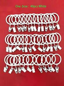 40 件黑色窗帘环带夹子、窗帘挂钩和环，用于悬挂窗帘、蝴蝶结，窗帘环内径约 1.3 英寸，适合直径达 1 英寸的窗帘杆，生日毕业礼物 - 白色 - 查看 4