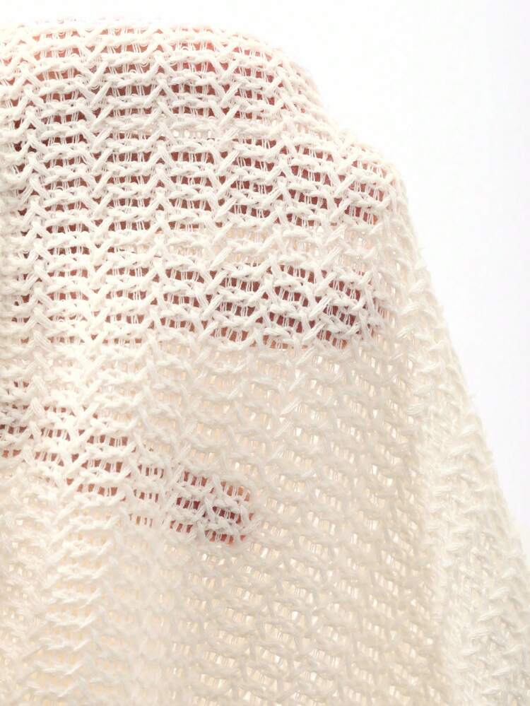 Women Loose Casual Crocheted Lace Splicing Hollow-Out Design Elegant Short Sleeve Cover Up, Summer Resort Fashion