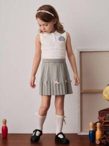 PrepCrw Young Girls' Academic Style Bow Accent Knitted Mini Skirt