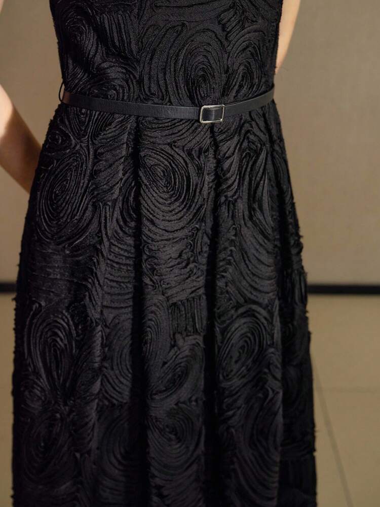 VESTIDO LARGO CON CINTURÓN DE HEBILLA DE CINTURA CEÑIDA, ELEGANTE Y ROMÁNTICO PARA UNA CITA
