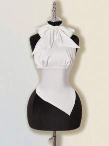 SHEIN ICON Women's Summer Slim Fit Tie Bow Decor Asymmetrical Hem Backless Halter Camisole