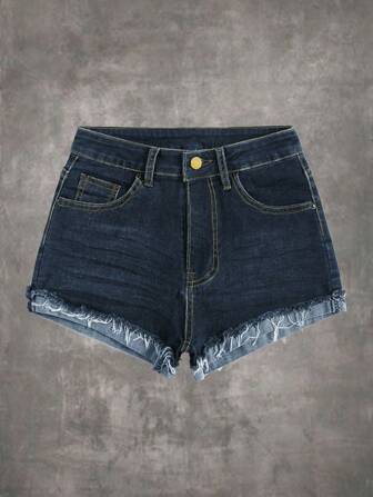 Grunge Punk Short en jean vintage déchiré sexy avec ourlet brut, mini short en jean pour femmes