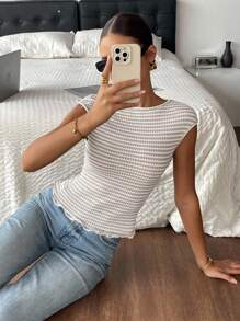 Siren Gaze Tricou scurt fără mâneci casual pentru femei, pentru vară, top pentru ieșiri în oraș, Y2k, vacanță pentru femei, stațiune de vacanță - Caisă - Vizualizare 9