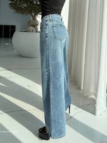 Manon Tanti Women's Button Front Pocket Classic Casual Baggy Denim Jeans - Dark Wash - View 6
