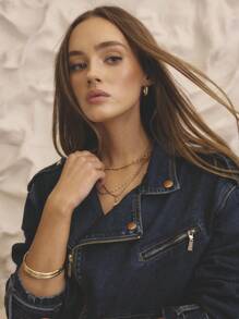 Aralina Winter / Summer Cropped Denim Biker Jacket With Gold Trim Details