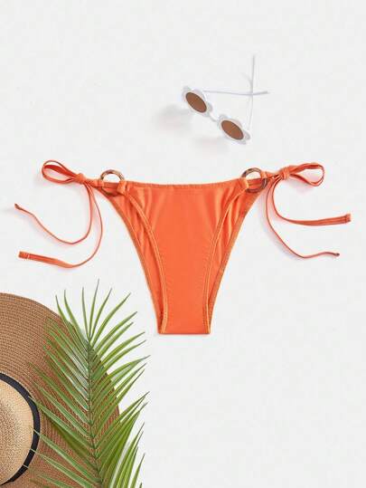 SHEIN MOD Side Circular Ring Decor Lace-Up Plain Color Bikini Bottom