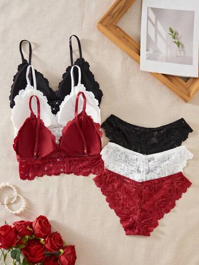 Elegante Multi Kanten BH Slipje Set Look Lingerie Bralette Sets Bloemen Women view 2