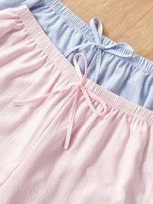 Snug Zone 两件套宽松休闲加大码浅色细条纹抽绳腰梭织面料宽松长裤，蓝粉色，秋季服装，舒适保暖，冬季 - 彩色 - 查看 3