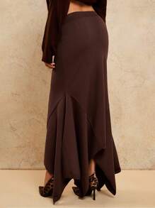 COSMINA Women Versatile Commuter Asymmetrical Knitted Hem Mermaid Skirt For Four Seasons,Old Money, Going Out Wear, Casual,Bohemian - Brown - View 4