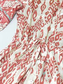 Florisole Summer Women's Vacation Bohemian Floral Print V-Neck Cinched Waist Dress - Pink - View 9