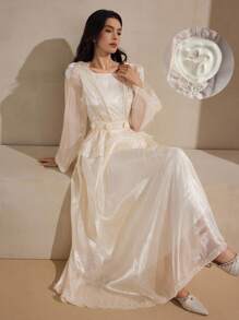 Graceveil 2pcs/Set Women's Solid Color Round Neck Long Sleeve Ruffle Hem Shift Dress Fall Cloth For Women