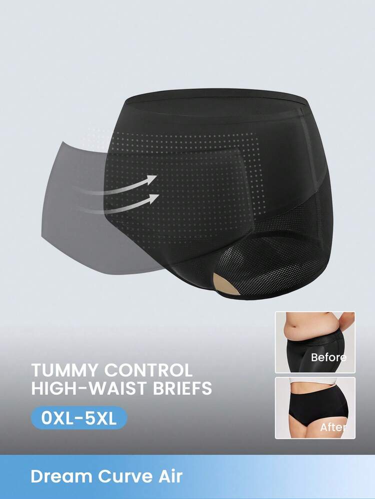 Plus High-Waist Briefs Shapewear Airy Black Panty Underwear Women