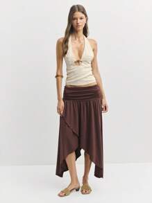 Nöista Women's Solid Color Waist Ruched Asymmetrical Hem Casual Skirt