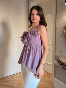 Elenzga Top de verano elegante tipo halter con aplicaciones de unicolor para mujeres