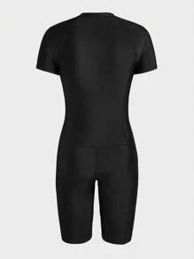 Manfinity VCAY 1pc Men's Jacquard Zipper Front Short Sleeve Tankini Swimsuit For Holiday & Sports