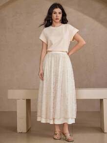DAZY 2pcs Women's Elegant T-Shirt And Skirt Set, Summer - Pink - View 4