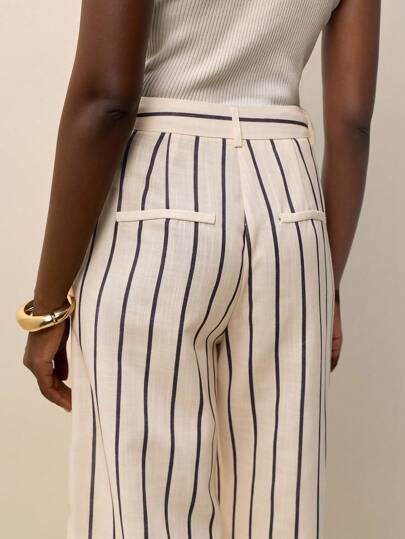 Zolique 女士休闲日常条纹宽松直筒裤