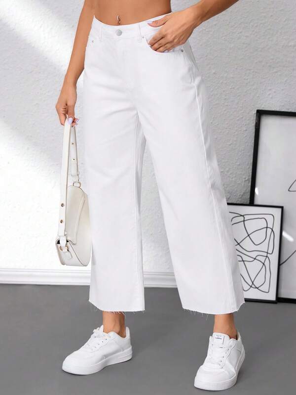 SHEIN Tall Women's White 7/8 Straight Leg Jeans