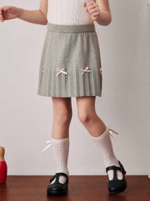 PrepCrw Young Girls' Academic Style Bow Accent Knitted Mini Skirt