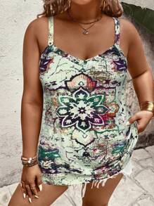SHEIN Clasi EMERY ROSE Women's Floral Printed Sleeveless Camisole Top Graphic Tees Women Tops - Green - View 4