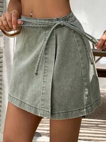 DAZY Shorts de mezclilla con estilo casual de atar para mujer en verano