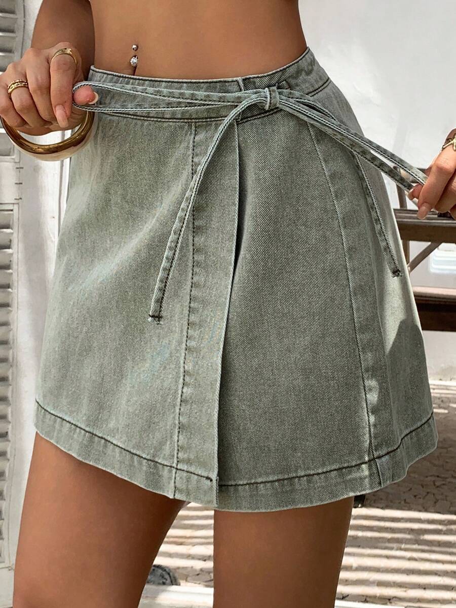 DAZY Shorts de mezclilla con estilo casual de atar para mujer en verano