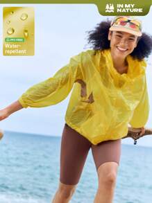In My Nature Chaqueta de lluvia con capucha de manga larga y cremallera frontal de color contrastante para mujer, chaqueta casual de bloqueo de color para senderismo al aire libre, chaqueta para correr, chaqueta cortavientos de protección solar, chaqueta ligera, chaqueta de color amarillo y marrón, chaqueta de activewear, bloqueo de color, chaquetas de color contrastante, chaquetas protectoras contra el sol, chaquetas protectoras UV, a prueba de sol, verano, otoño, chaquetas de senderismo al aire libre, chaquetas transpirables, chaquetas translúcidas, chaqueta fluorescente amarilla - Amarillo - Ver 7