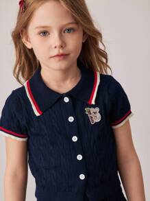 PrepCrw Young Girls College Style Twisted Floral Knit Cardigan Knit Skirt Set - Multicolor - View 7