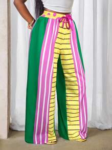 BamGleam 2025夏季新款阔腿性感撞色休闲裤，带口袋，适合聚会和度假