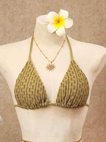 Bellisia Conjunto de bikini sexy con Top halter anudada con estampado total para mujer, verano playa - Mostaza Amarilla - Ver 3