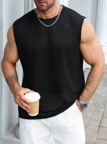 Manfinity Homme Plus Size Men's Summer Casual Solid Color Tank Top - Black - View 3